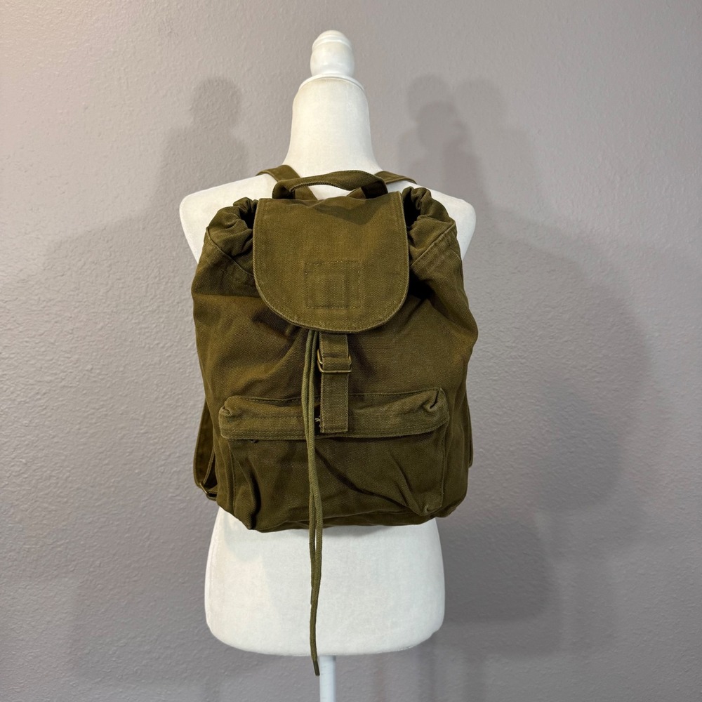 BAGGU Olive Green Drawstring 100% Recycled Cotton Canvas Backpack